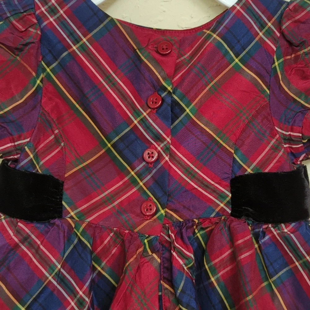Gymboree Red Silk Holiday Plaid Fit And Flare Party Dress Size 6-12 months